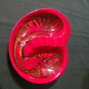 Vtg 60s Mccoy USA pottery dish California ash tray. Psychedelic orange red 11"